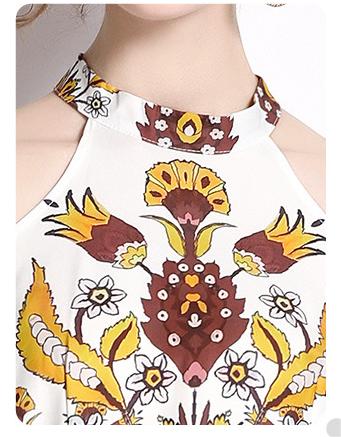 Temperament Vintage Printed Flared Sleeves Off-Shoulder Slim Maxi Dress