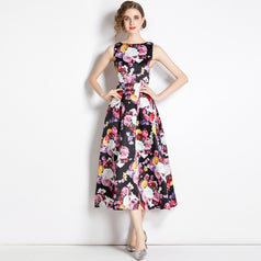 Vintage Print Sleeveless Dress