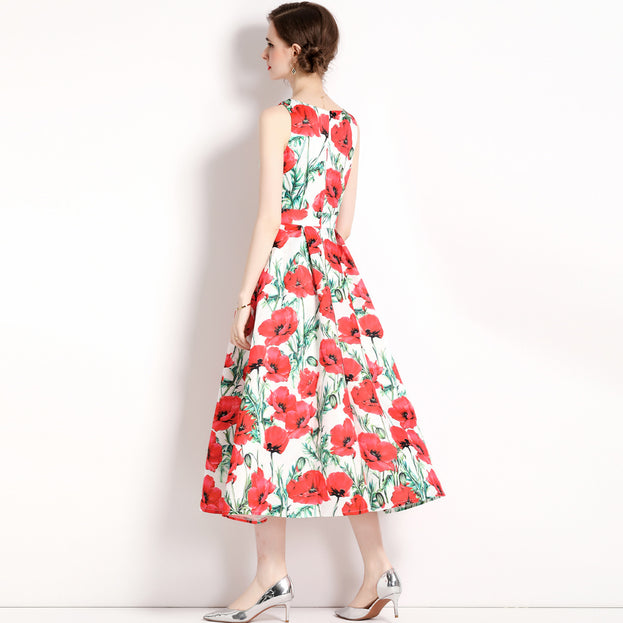 Vintage Print Sleeveless Dress