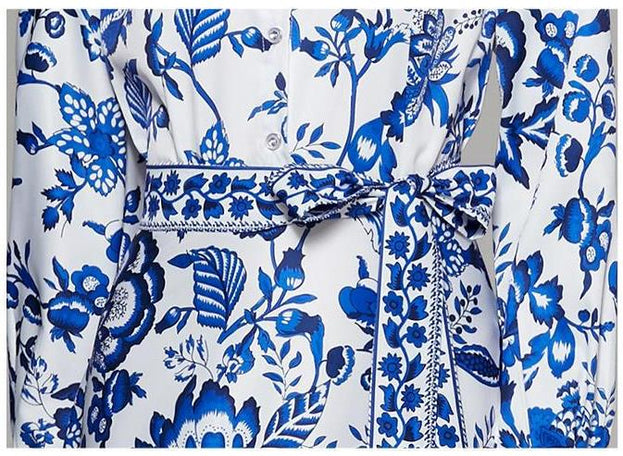 Printed Lapel Long-Sleeved Dress