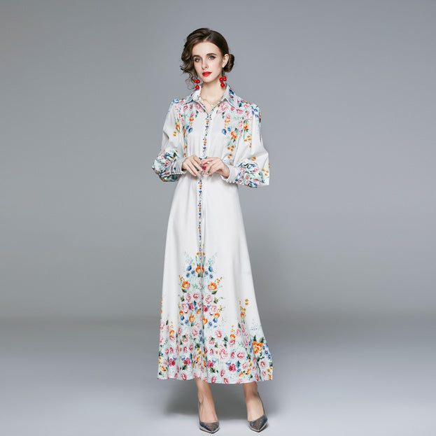 Long-Sleeved Vintage Print Dress