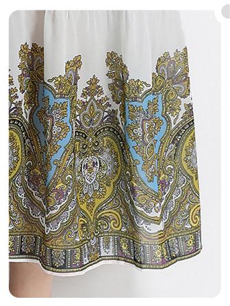 Vintage Print Long-Sleeved Full-Length Skirt Fashion Single-Breasted Stand-Up Collar Dress