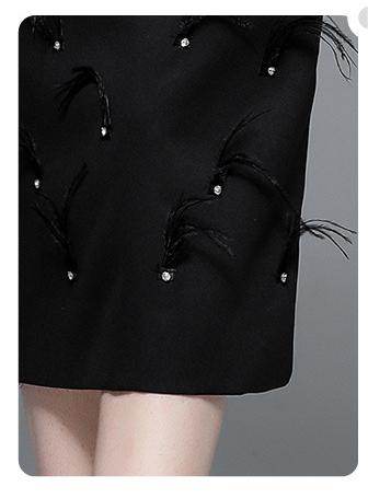 Fashion New Women's Temperament Nail Beads Elegant Thin Slim Mid-Length Short-Sleeved Dress