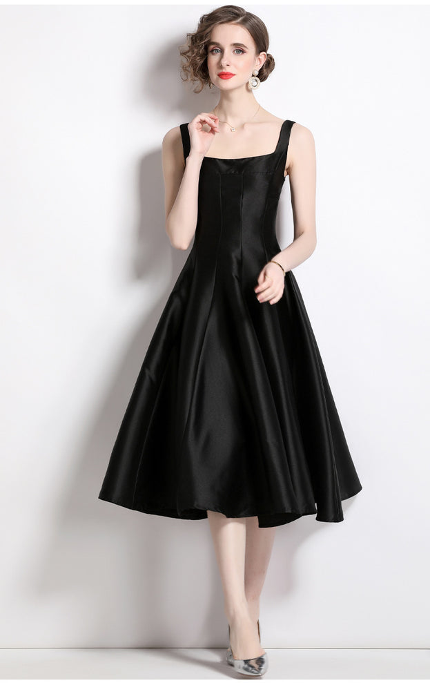 Temperament Retro Waist Slimming Dress Suspender Large Skirt Dress
