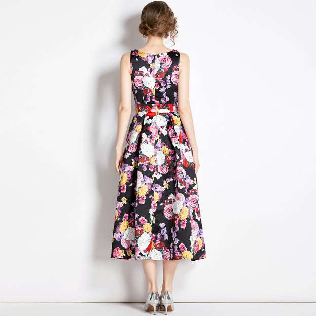 Vintage Print Sleeveless Dress