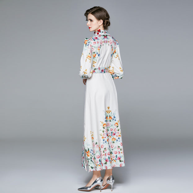 Long-Sleeved Vintage Print Dress