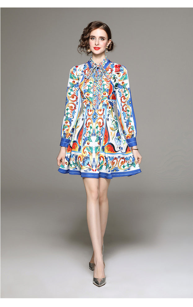 Fashion All-in-One Collection Waist Slimming Palace Style Positioning Printed Dress