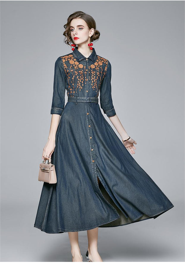 Embroidered Denim Dress