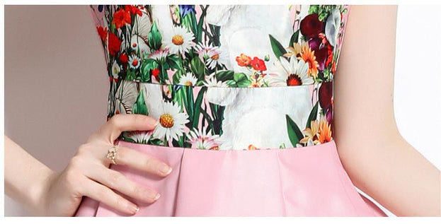 Vintage Print Waist Slimming Sleeveless Dress Mid-Length Skirt
