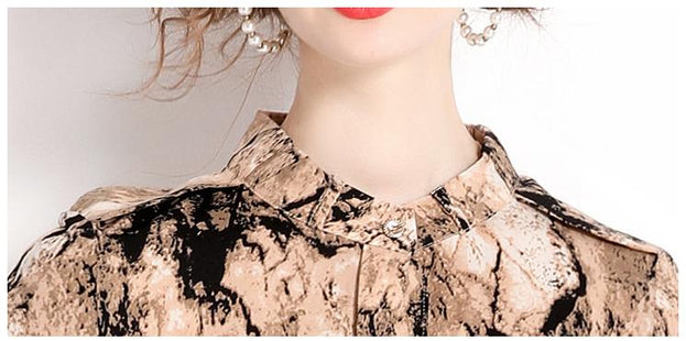 Temperament Fashion Vintage Print Long-Sleeved Dress Slim and Slimming Long Skirt