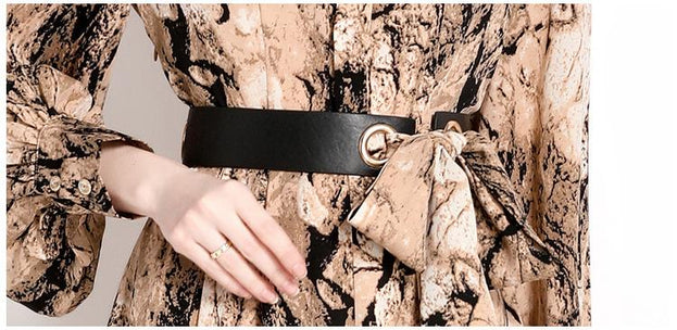 Temperament Fashion Vintage Print Long-Sleeved Dress Slim and Slimming Long Skirt