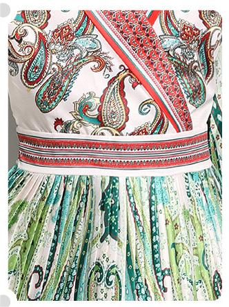 Fashion Suit Collar Tucked Waist Positioning Printed Pleated Dress