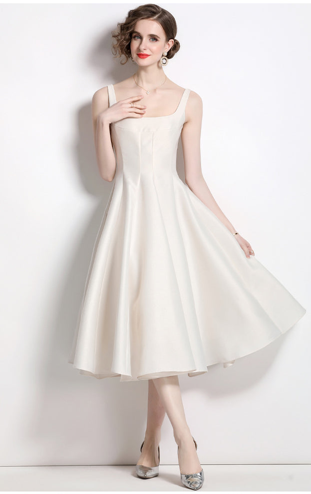 Temperament Retro Waist Slimming Dress Suspender Large Skirt Dress
