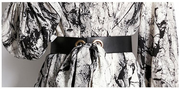 Temperament Fashion Vintage Print Long-Sleeved Dress Slim and Slimming Long Skirt
