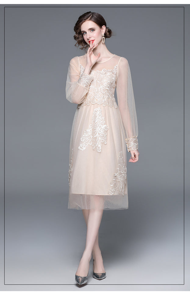 Embroidery Heavy Industry Gauze French Temperament Elegant Dress