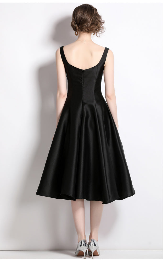 Temperament Retro Waist Slimming Dress Suspender Large Skirt Dress