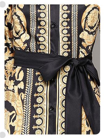 Fashion All Lap Closed Waist Slimming Positioning Palace Style Print Dress with Belt