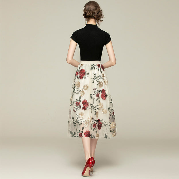 Mesh Skirt and Knitted Half Sleeve Leggings