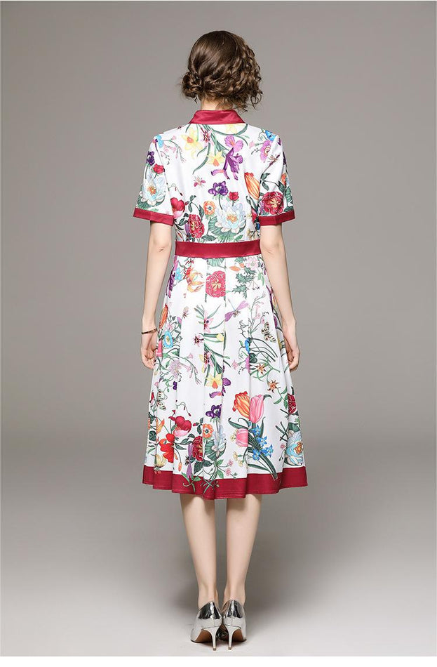 Fashion All-in-One Collection Waist Slimming Positioning Printed Short-Sleeved Dress