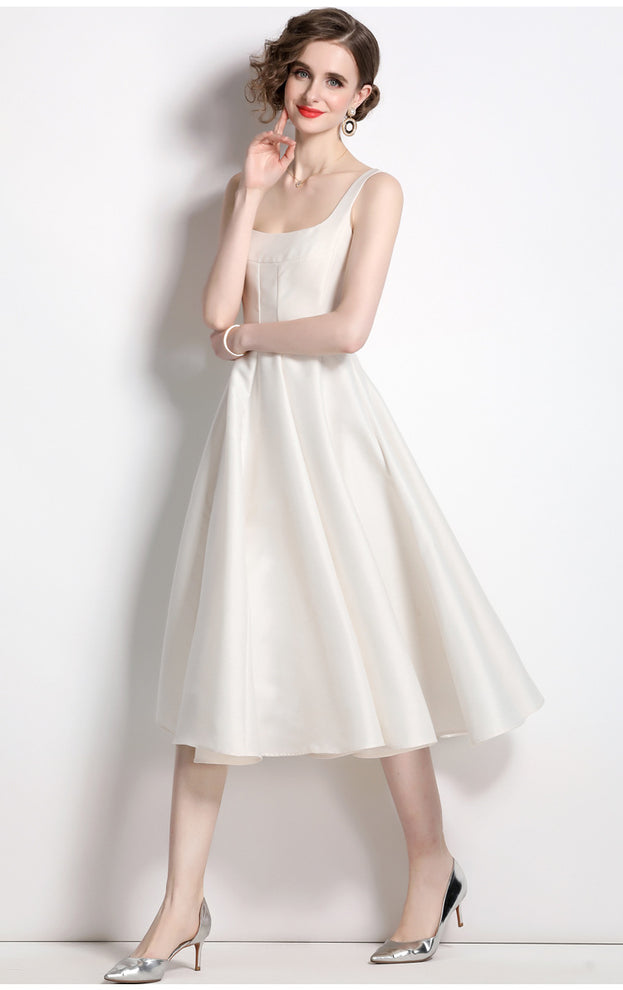 Temperament Retro Waist Slimming Dress Suspender Large Skirt Dress