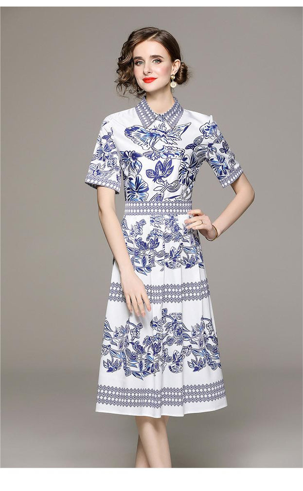 Fashion All-in-One Collection Waist Slimming Positioning Printed Dress