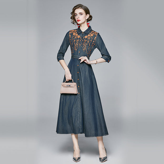 Embroidered Denim Dress