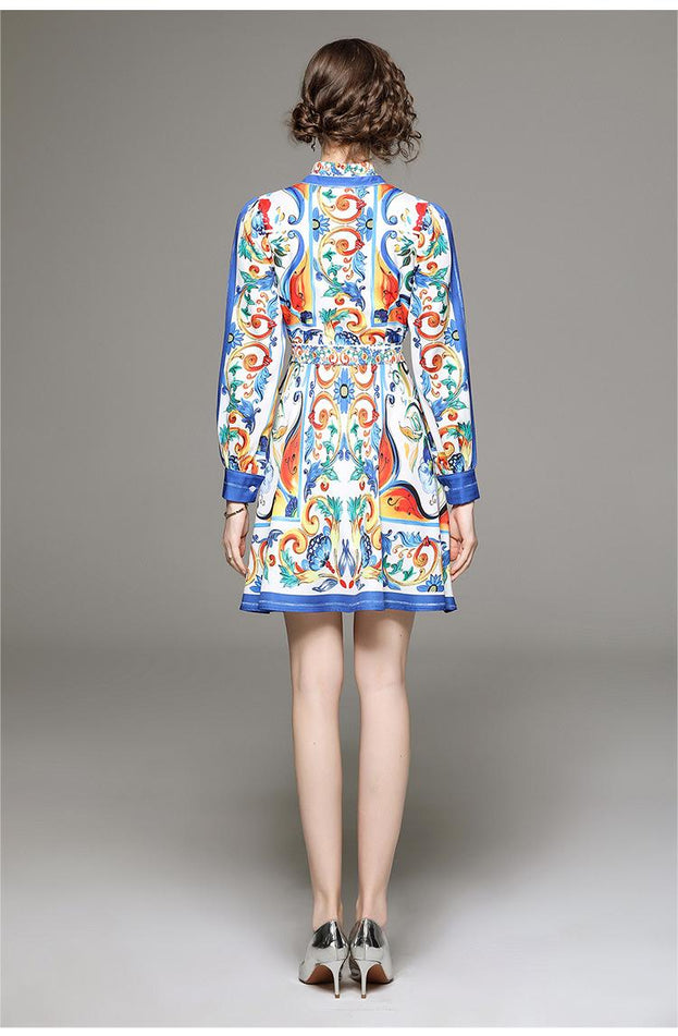Fashion All-in-One Collection Waist Slimming Palace Style Positioning Printed Dress