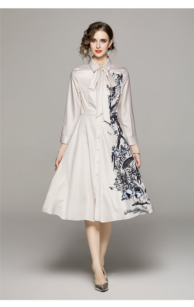 Fashion All-in-One Collection Waist Slimming Positioning Printed Dress with Belt