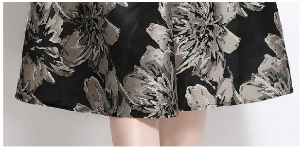 Fake Two-Piece Long Sleeve V-Neck Waist Slimming Lace-Up Jacquard A-Line Dress