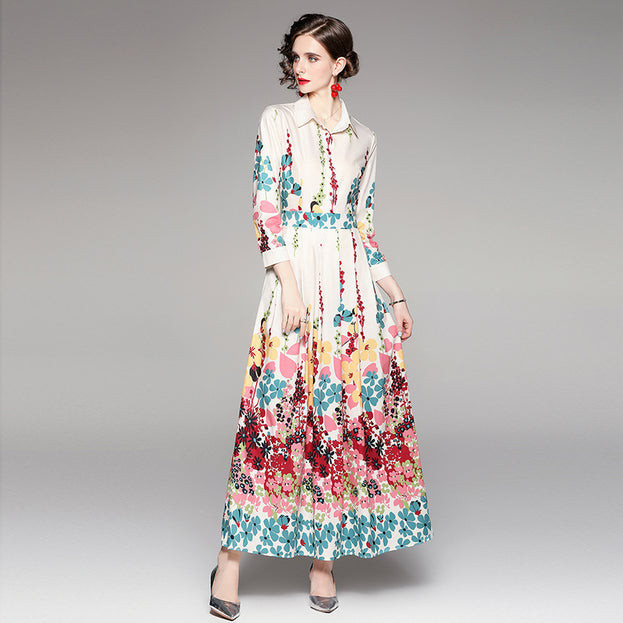 Vintage Print Lapel Dress