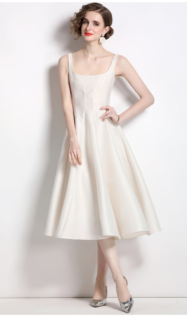 Temperament Retro Waist Slimming Dress Suspender Large Skirt Dress