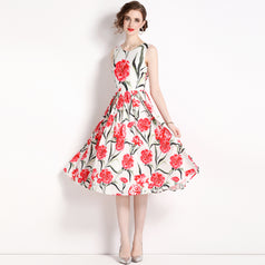 Vintage Print Sleeveless Dress