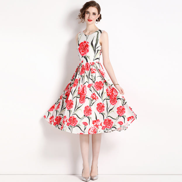 Vintage Print Sleeveless Dress