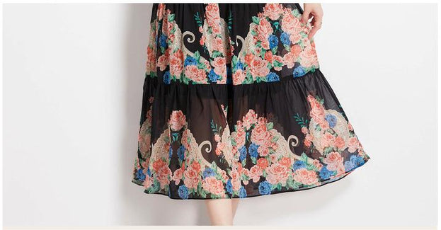 Vintage Print Lantern Sleeve Dress