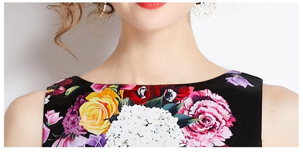 Vintage Print Sleeveless Dress