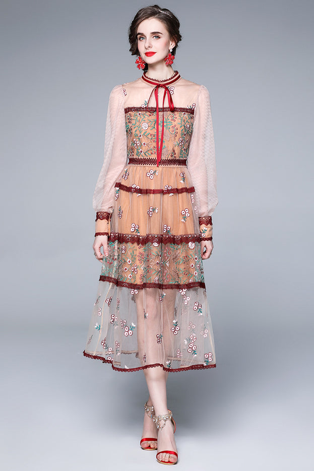 Gauze Embroidered Dress
