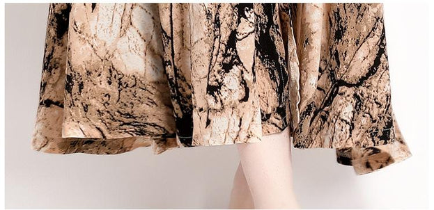 Temperament Fashion Vintage Print Long-Sleeved Dress Slim and Slimming Long Skirt