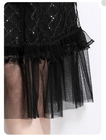 Temperament Fashion Gauze Beaded Piece Embroidered Bubble Sleeve Lace Cake Skirt Dress