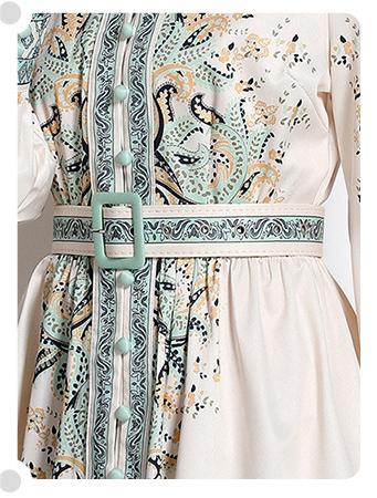 Fashion Vintage Fresh Stand-Up Collar Long-Sleeved Printed Dress