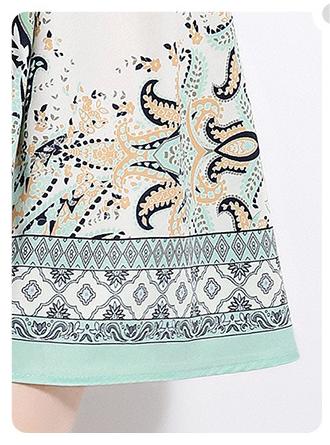 Fashion Vintage Fresh Stand-Up Collar Long-Sleeved Printed Dress