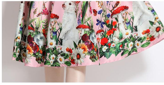 Vintage Print Waist Slimming Sleeveless Dress Mid-Length Skirt