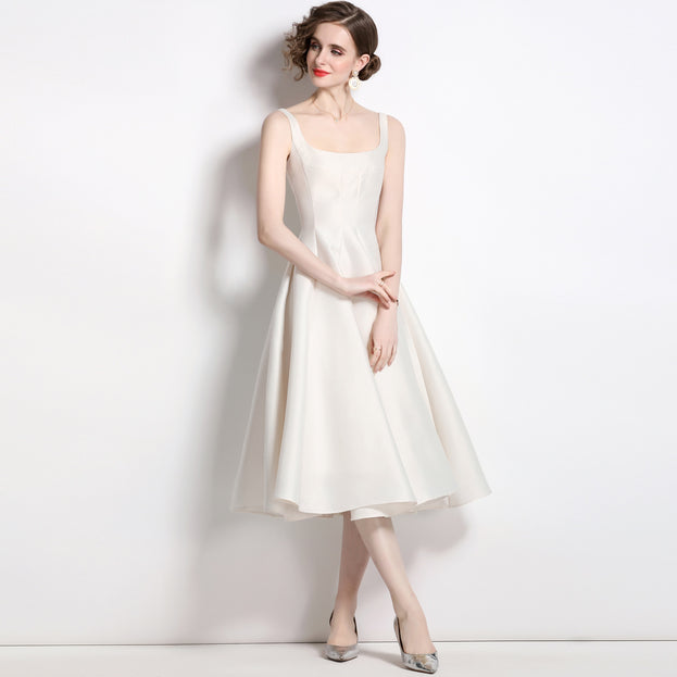 Temperament Retro Waist Slimming Dress Suspender Large Skirt Dress