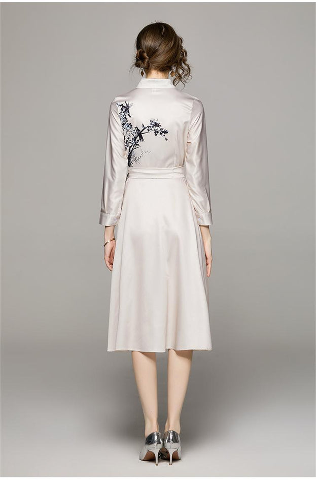 Fashion All-in-One Collection Waist Slimming Positioning Printed Dress with Belt