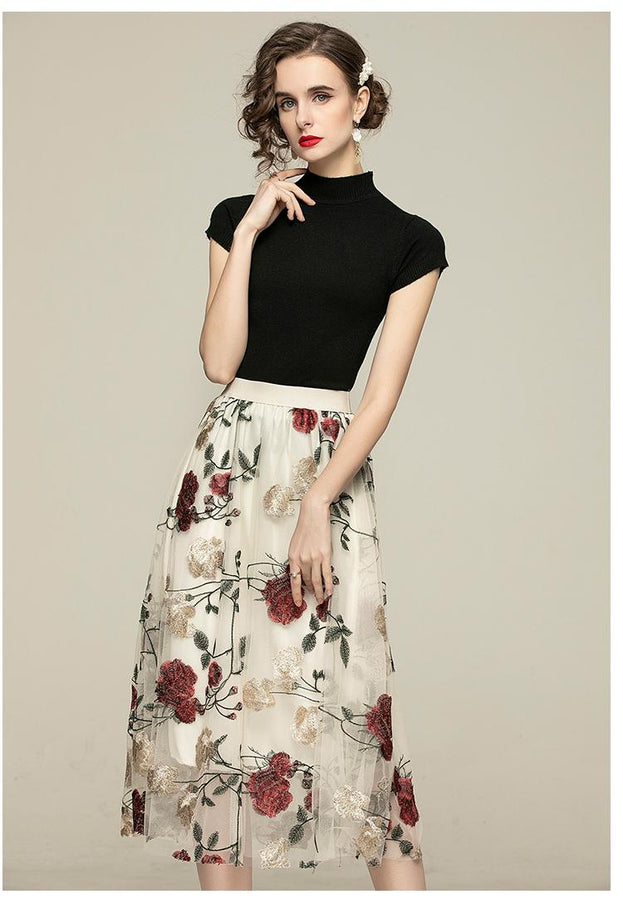 Mesh Skirt and Knitted Half Sleeve Leggings