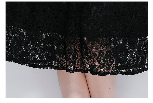 Button Down Short Sleeve Black Lace Dress