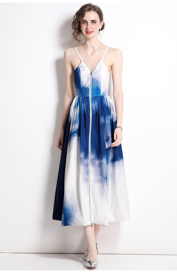 Ink Blue Tie-Dye Printed Dress