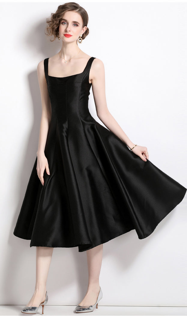 Temperament Retro Waist Slimming Dress Suspender Large Skirt Dress