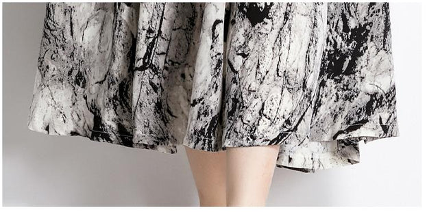 Temperament Fashion Vintage Print Long-Sleeved Dress Slim and Slimming Long Skirt