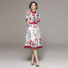 Fashion All-in-One Collection Waist Slimming Positioning Printed Short-Sleeved Dress