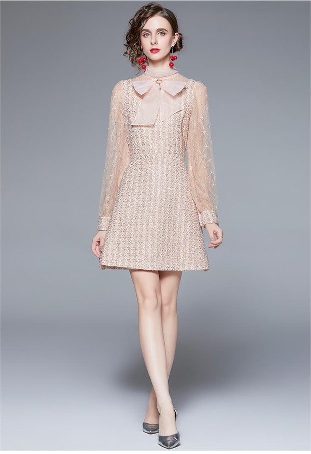 Bow NeckLong Sleeve  French Dress